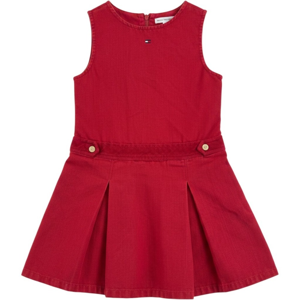 Tommy Hilfiger Pleated Jumper Dress Size 5 Cotton Red Preppy Plaid Lined Y2K